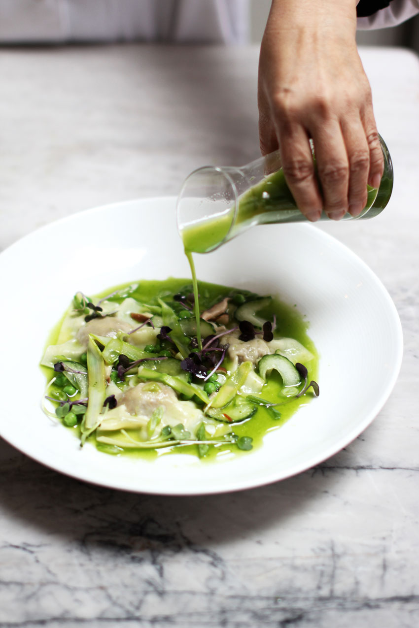 Chicken Dumplings with Cucumber Broth